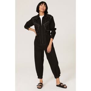 Zero + Maria Cornejo Black Denim Long Sleeve Zip Flight Suit Jumpsuit Size 6